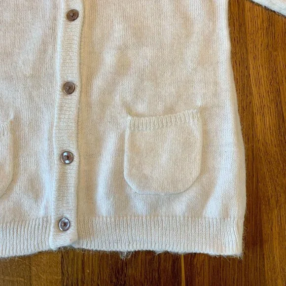 ORIGAMI Angora Cardigan Sweater Baby Girls 6-12 0 Lace Collar Soft Cream Infant - Picture 5 of 9